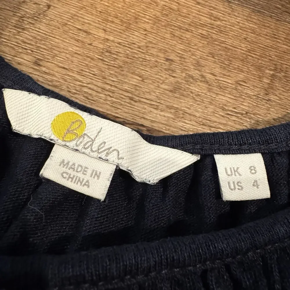 Boden 100% Linen Puff Sleeve Top T-Shirt Navy Casual Beach Vacation Comfort 4